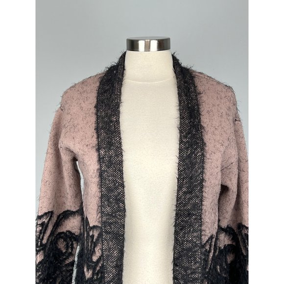 Renuar Womans Open Front Cardigan Duster Blush Black Scroll Print size Small - Picture 6 of 13